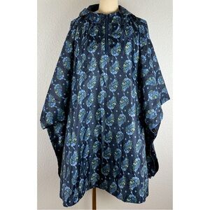Vera Bradley Floral Navy Blue Hooded Rain Poncho, One Size